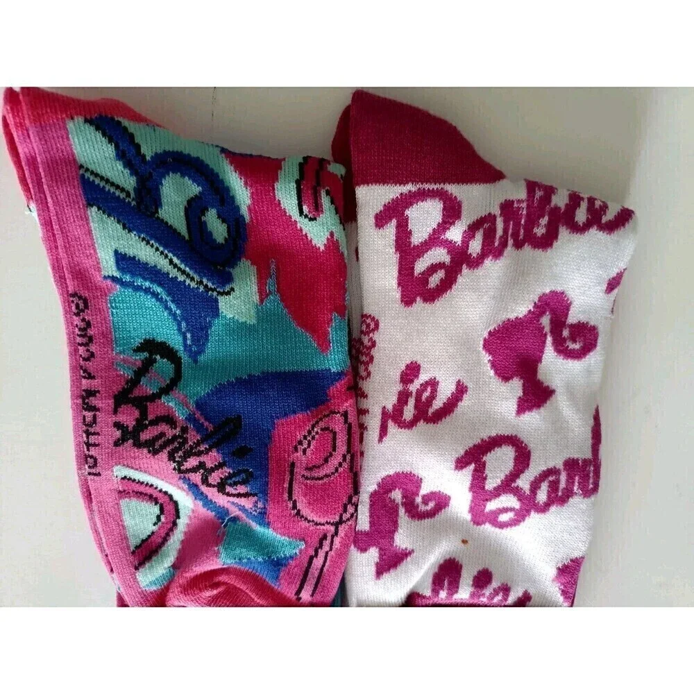 Mattel Barbie Logos Themed Crew Socks 2-Pack Pink Size 9-13 Women New Barbicorel